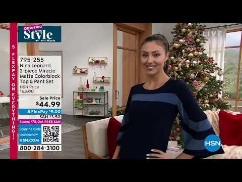 Nina Leonard 2piece Miracle Matte Colorblock Top and Pan...