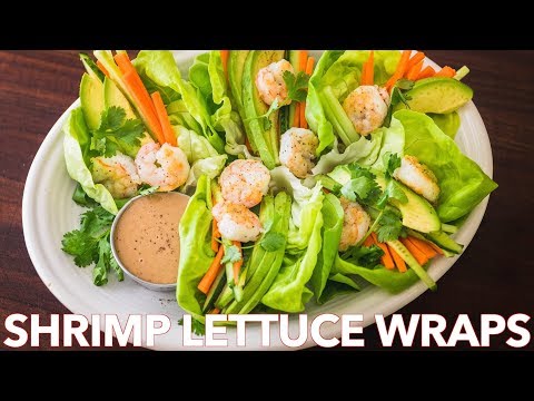 低炭水化物の海老レタスラップ ピーナッツソースのサラダドレッシング添え (Low Carb Shrimp Lettuce Wraps with Peanut Sauce Salad Dressing)