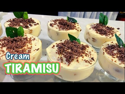 HOW TO make HOMEMADE cream TIRAMISU || NO BAKING DESSERT