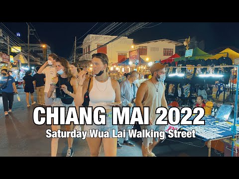 [4K🇹🇭] Caminhada Noturna em Chiang Mai - Sábado Wua Lai Walking Street (12 de março de 2022)