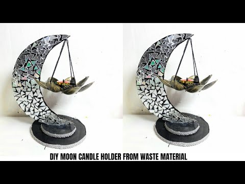 DIY MOON CANDLE HOLDER FROM WASTE SPOON/CARDBOARD/OLD DVD |BEST OUT WASTE CANDLE HOLDER