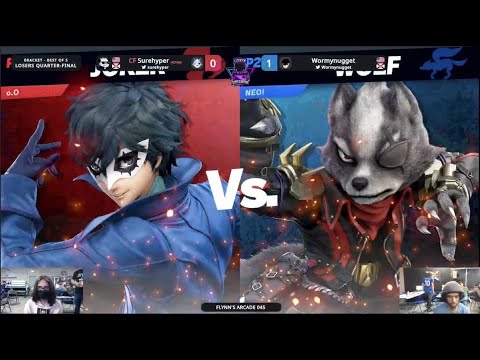 Flynn's Arcade 045 Losers Quarters - CF | Surehyper (Wolf) Vs. Wormynugget (Joker) SSBU ULTIMATE
