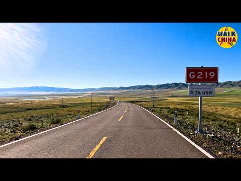 Driving along China Kazakhstan Borderline Highway G219 in Tacheng, Xinjiang