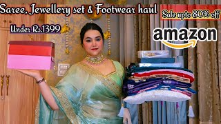 Under Rs.1399 Amazon sale upto 80% off  Wedding wear Saree, jewellery set & Footwear haul  