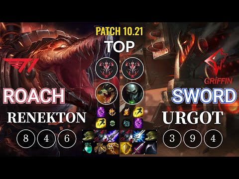 T1 Roach Renekton vs GRF Sword Urgot Top - KR Patch 10.21