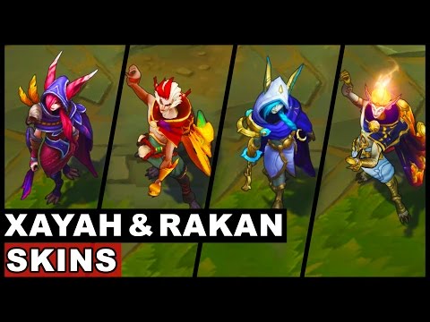 All Xayah and Rakan Skins Final Update New Champions 2017 (League of Legends)