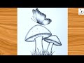 How to draw a Butterfly on Mushroom||Easy Butterfly Drawing||Easy Drawing ideas for Beginners