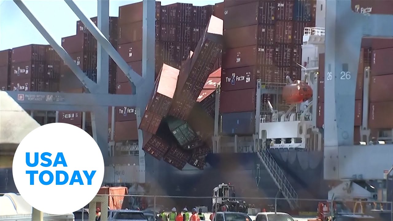 Shipping containers fall into sea at Port of Long Beach