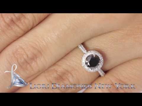 BDR-014 - 1.13 Carat Certified Natural Black Diamond Engagement Ring 18k Gold Pave Halo
