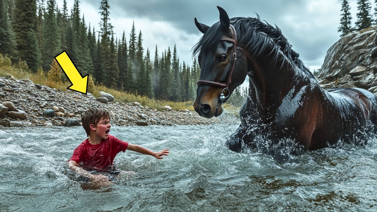 CABALLO PELIGROSO SE LANZA AL RÍO PARA RESCATAR A UN NIÑO... LO QUE SUCEDE DESPUÉS TE DEJARÁ SIN...