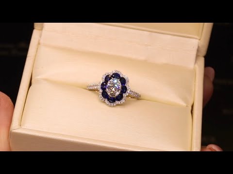 #63500 | SA1.04ct/D0.75ct | Sapphire & Diamond Flower Cluster Ring | Set in 18ct White Gold