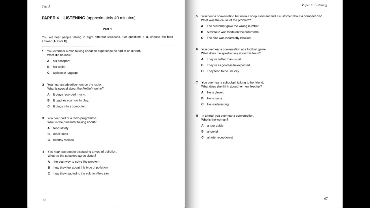 Listening B2, FCE 2, Test 3, Part 1