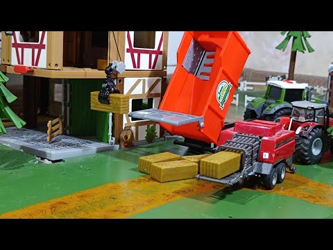 SIKU 1951 Massey Ferguson MF 8690 with Baling Press and Dickie Toys Fendt Tractor with Trailer