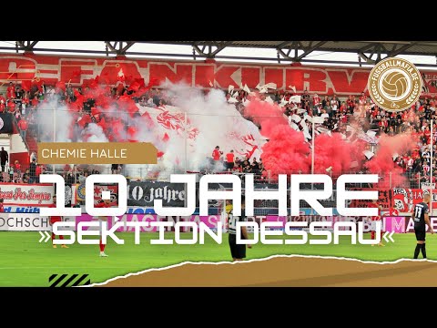 Chemie Halle gg. Kaiserslautern mit Choreo & Pyro: 10 Jahre »Sektion Dessau« & Rauchzeichen beim HFC