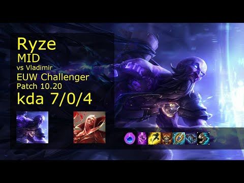 Ryze Mid vs Vladimir - EUW Challenger 7/0/4 Patch 10.20 Gameplay