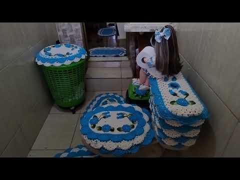 DECORAÇAO NOVA NO BANHEIRO FICOU UM LUXO AZUL TURQUEZA COM BRANCO💙CROCHÊ