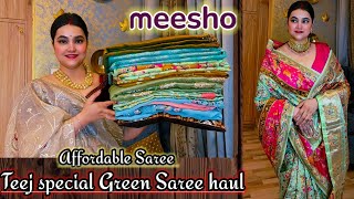 Meesho Beautiful Affordable Hariyaali Teej special Green saree haul // Meesho most trendy saree