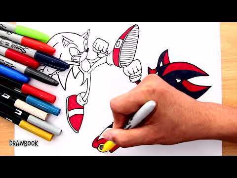 How to draw SONIC The Hedgehog FIGHTING with SHADOW