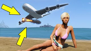 TOP 5 Plane Emergency Landings On The Beach After Engines Explode GTA 5