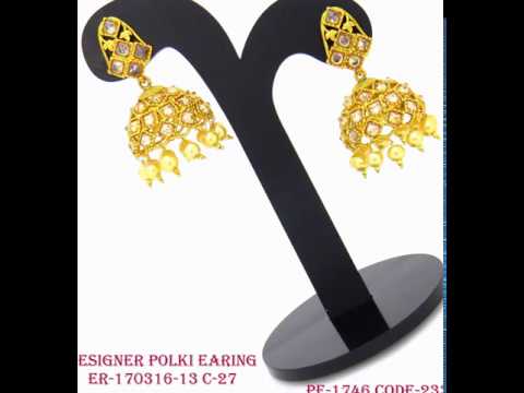 Golden copper traditional designer polki earrings