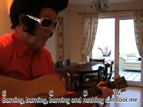 Burning Love - Elvis Presley impersonator - easy chords guitar lesson on-screen chords and lyrics
