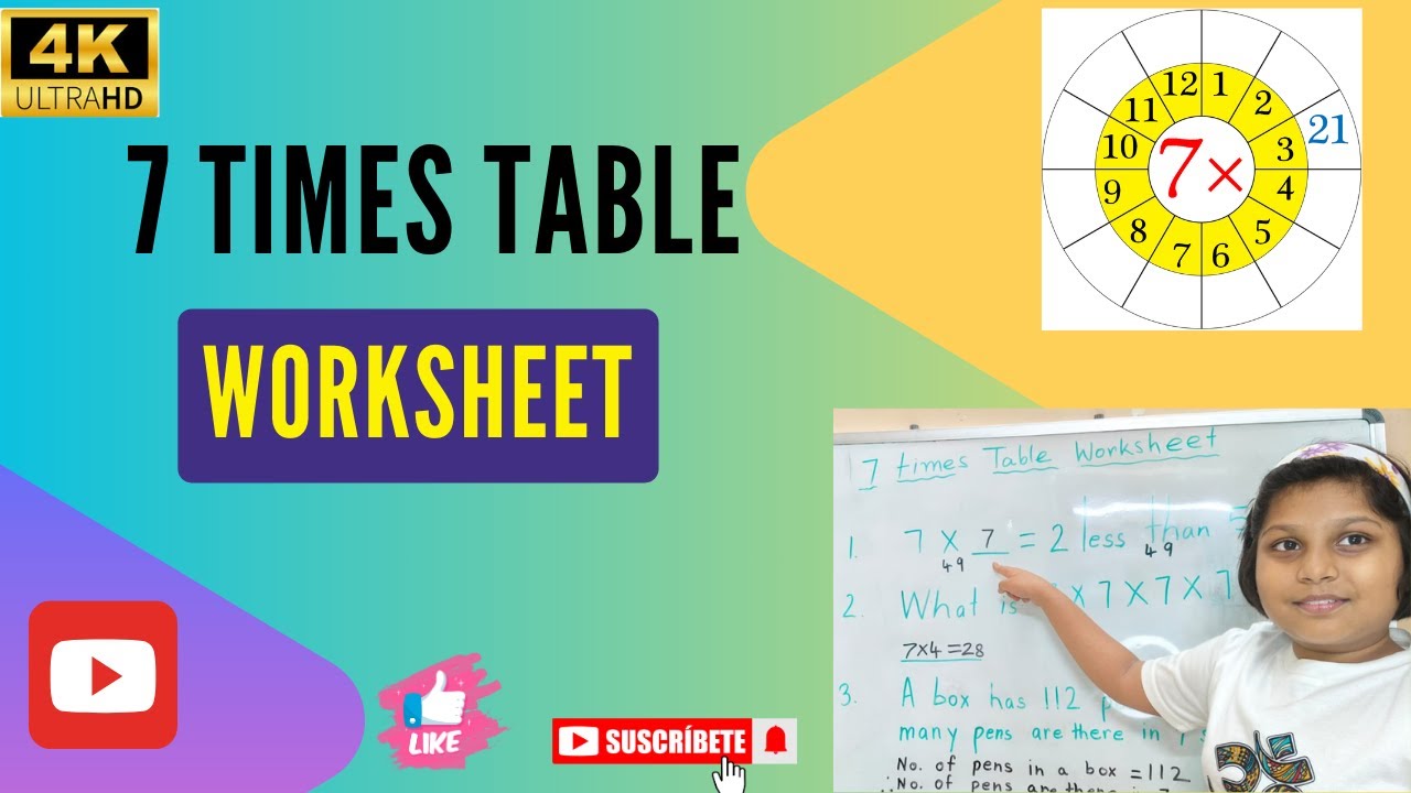7 Times Table Worksheet | Multiplying by 7 Worksheets | Multiplication Tables | #timestable #maths