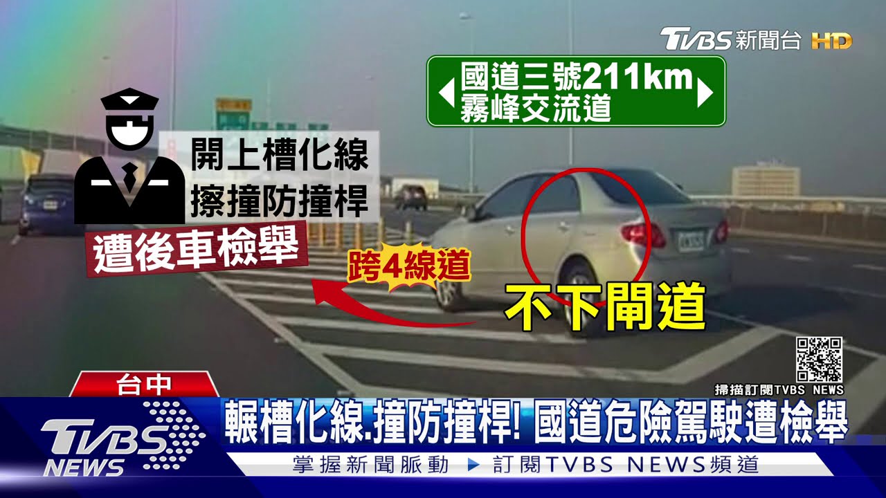 扯！國道「螃蟹車」跨4線硬切　險追撞罰2萬4
