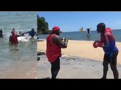 Titus Tugume takes training to lake Victoria beach