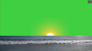 Beautiful Morning Beach with Sunrise Green Screen 