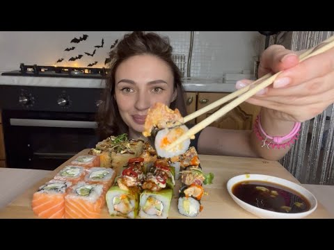 ASMR Eating Sushi Rolls 🍣🍤🥢 Eating Sounds ( No Talking) ASMR 스시 롤 먹기