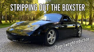 Stage 1 weight reduction on our 986 porsche - 2000 2.7L Boxster racecar build free performance mods