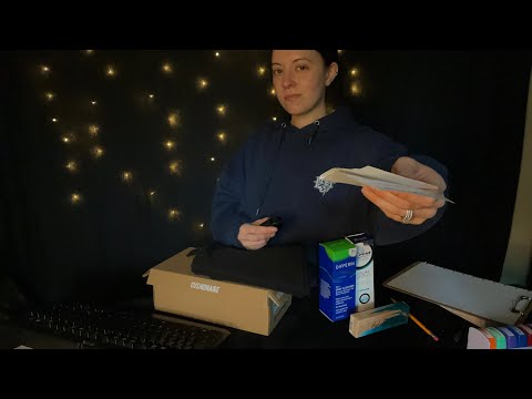 ASMR Role Play Store Return Counter (paper crinkles, typing, writing, fabric, and box sounds)