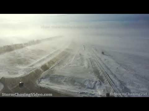 Powerful Ground Blizzard Whiteout Conditions Shuts Down Fargo, ND Roads - 2/18/2022