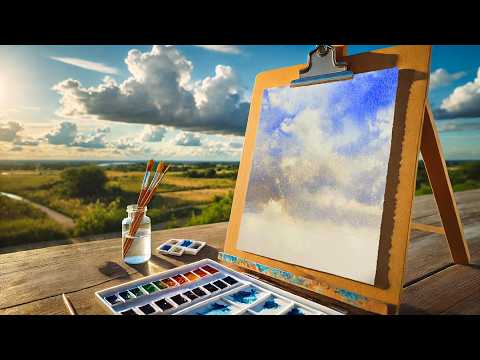 How to create a beautiful sky with clouds using a spray bottle (watercolor painting)