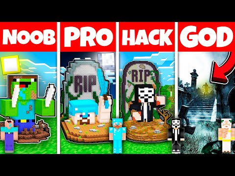 Minecraft Battle: NOOB vs PRO vs HACKER vs GOD! GRAVE STONE STATUE BUILD CHALLENGE Animation