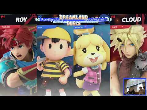 Dreamland Duels Doubles Winners R3: Luna/Ruskinurd (Ness, Isabelle) vs. specs/Highwind (Roy, Cloud)