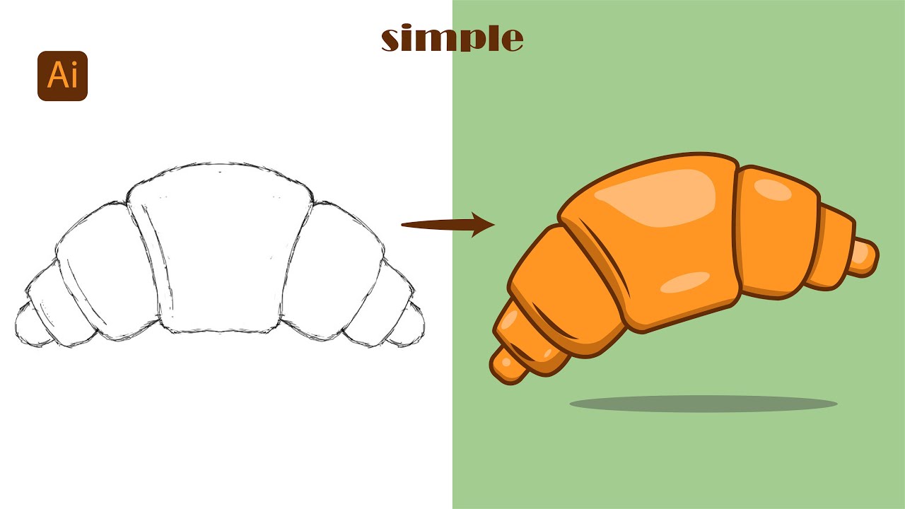 Draw Easy Croissant Drawing: Illustrator Tutorial for Beginners
