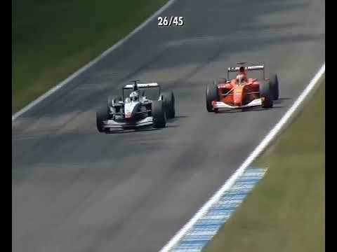 F1 German GP 2001 Rubens Barrichello & J  P  Montoya go into battle around the Hockenheimring
