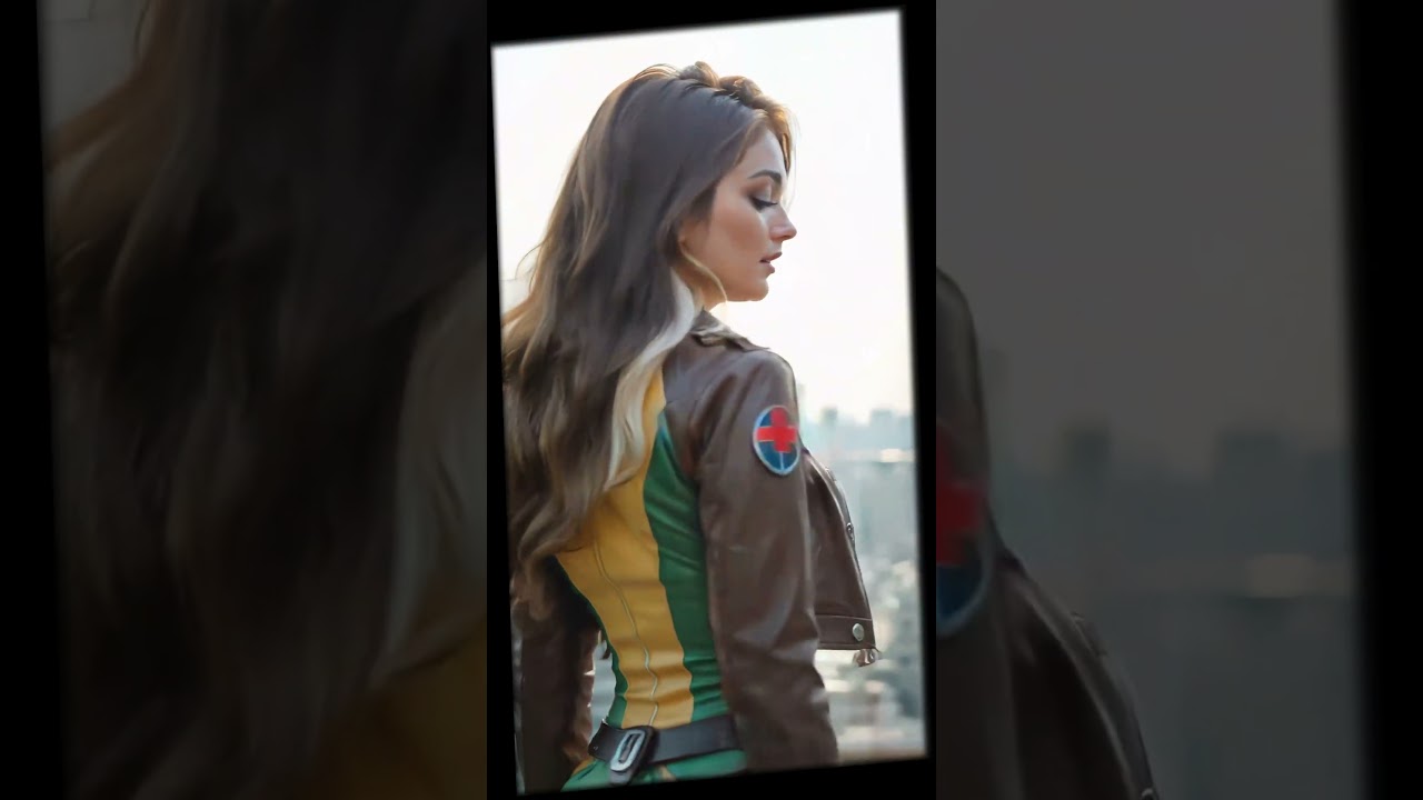 Rogue Reimagined: Stunning X-Men Cosplay on Rooftop Skyline #allure #aiart #charm