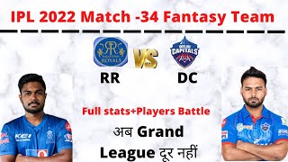 DC vs RR Dream11 Prediction || Delhi vs Rajasthan Dream11 Team Prediction || 34 Match  April 2022