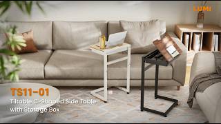 Tiltable C-Shaped Side Table with Storage Box | TS11-01 | LUMI