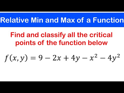 🟡13a - Relative Minimum and Maximum of Multivariable Functions | Critical and Saddle Points Ex 1