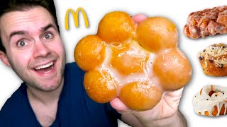 McDonald's NEW Glazed Pull Apart Donut REVIEW! + McCafe Bakery FULL MENU!