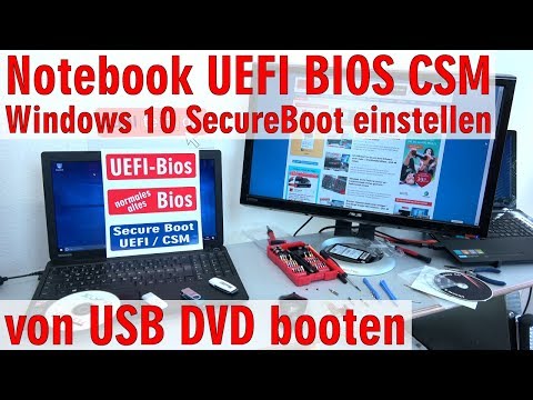 Notebook Laptop UEFI-Bios CSM - Windows 10 SecureBoot einstellen - von USB / DVD booten - [4K]