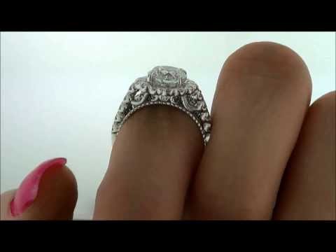 14kt White Gold 4.05 ct Round Cut Halo Diamond Engagement Ring Set D VS1