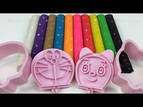 Colorful Sparkling Glitter Play Doh Modelling Clay with Doraemon Molds Fun and Creative For Kids