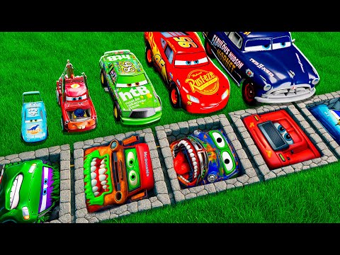 Lightning McQueen VS Giant Pit Traps! Can Pixar Cars Survive the Ultimate BeamNG Test?