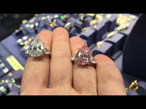 Large pear shape diamond ring in colorless or pink