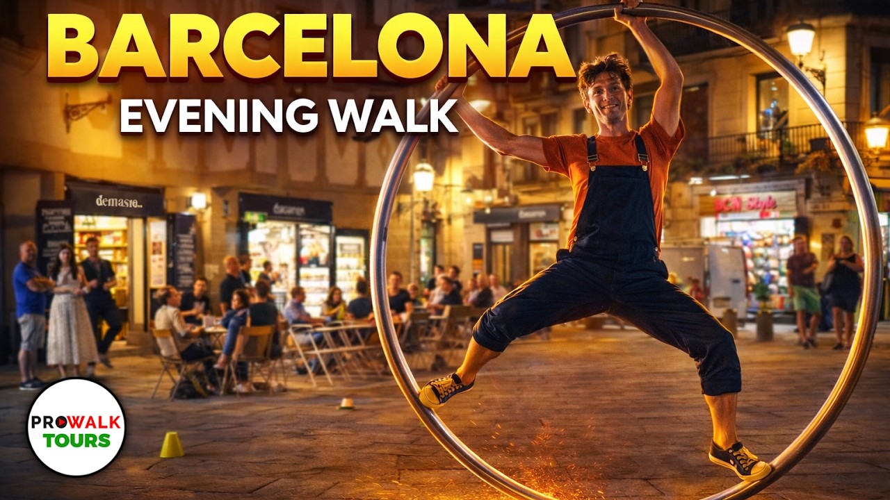 Immersive street-level walking tour through BARCELONA at Night, Spain, showcasing authentic urban landscapes, local architecture, and the vibrant atmosphere of the city's neighborhoods