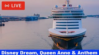 SHIPS TV - Disney Dream, Queen Anne & Anthem Cruise Ships Departing Port of Southampton (LIVE)